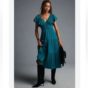 BY ANTHROPOLOGIE RUFFLED TIERED MIDI DRESS